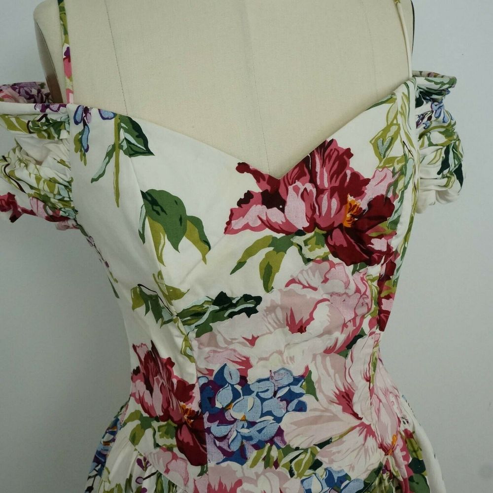 Vintage 90s Floral Dress Off Shoulder - Picture 4 of 7